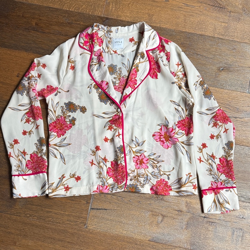 Misa Los Angeles Floral Blouse in Cream and Pink